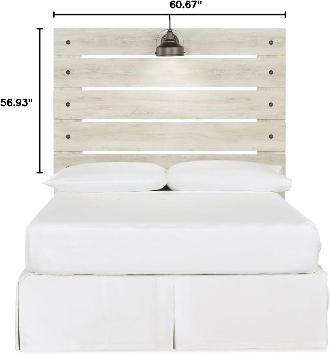 imageSignature Design by Ashley Cambeck Farmhouse Queen Panel Bed with 2 Storage Drawers Sconce Lights and USB Ports Foundation or Box Spring Needed WhitewashFull