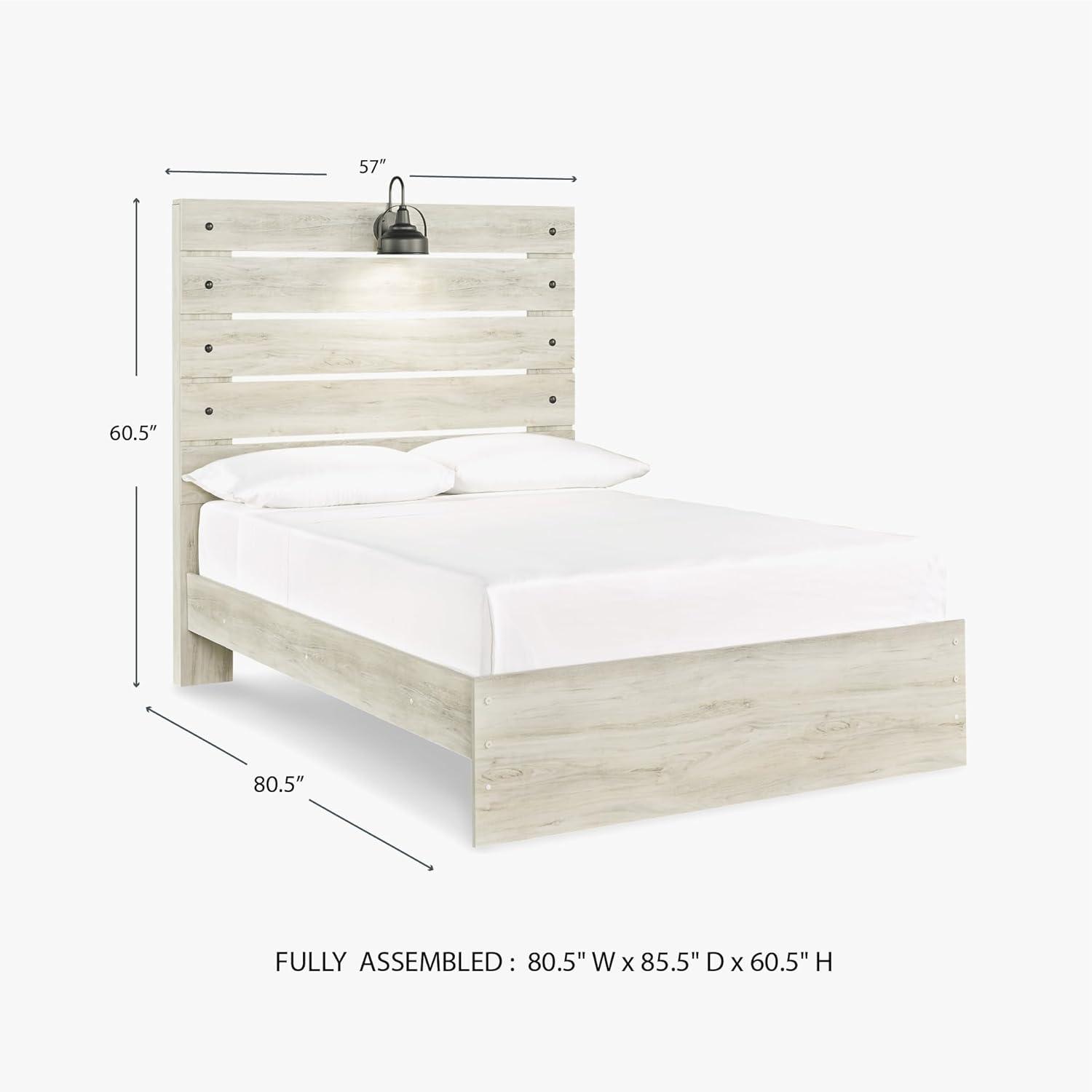 imageSignature Design by Ashley Cambeck Farmhouse Queen Panel Bed with 2 Storage Drawers Sconce Lights and USB Ports Foundation or Box Spring Needed WhitewashFull