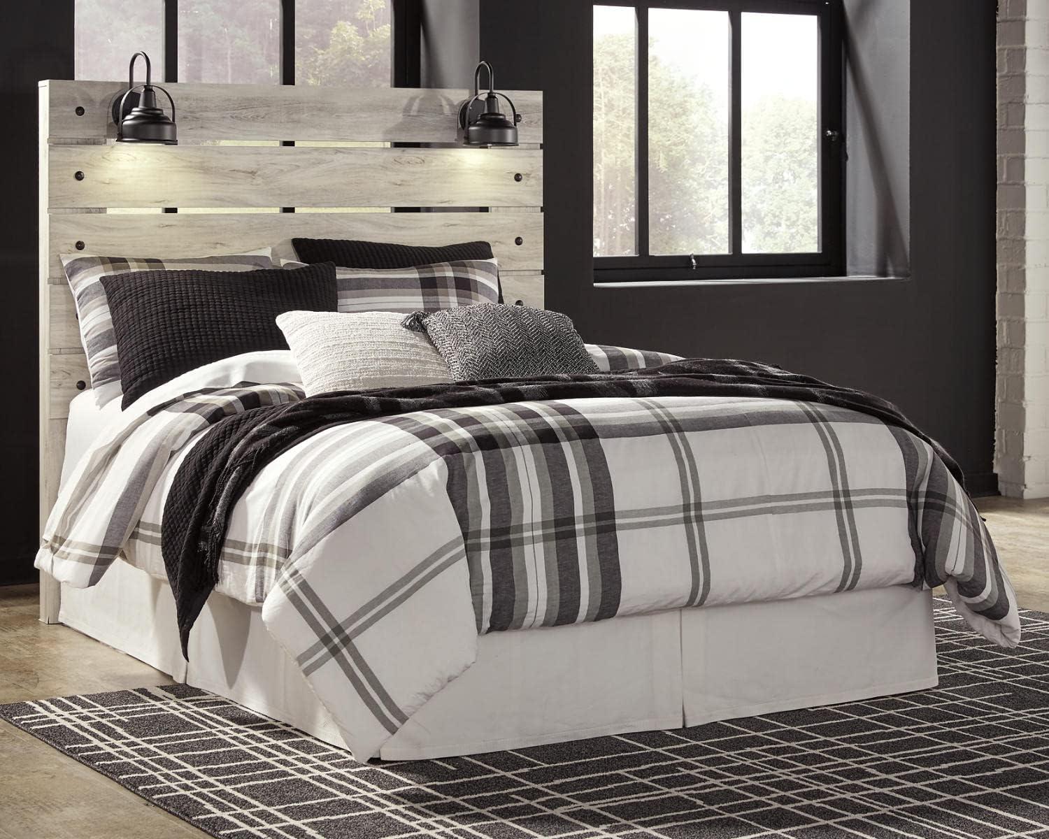 imageSignature Design by Ashley Cambeck Farmhouse Queen Panel Bed with 2 Storage Drawers Sconce Lights and USB Ports Foundation or Box Spring Needed WhitewashQueen