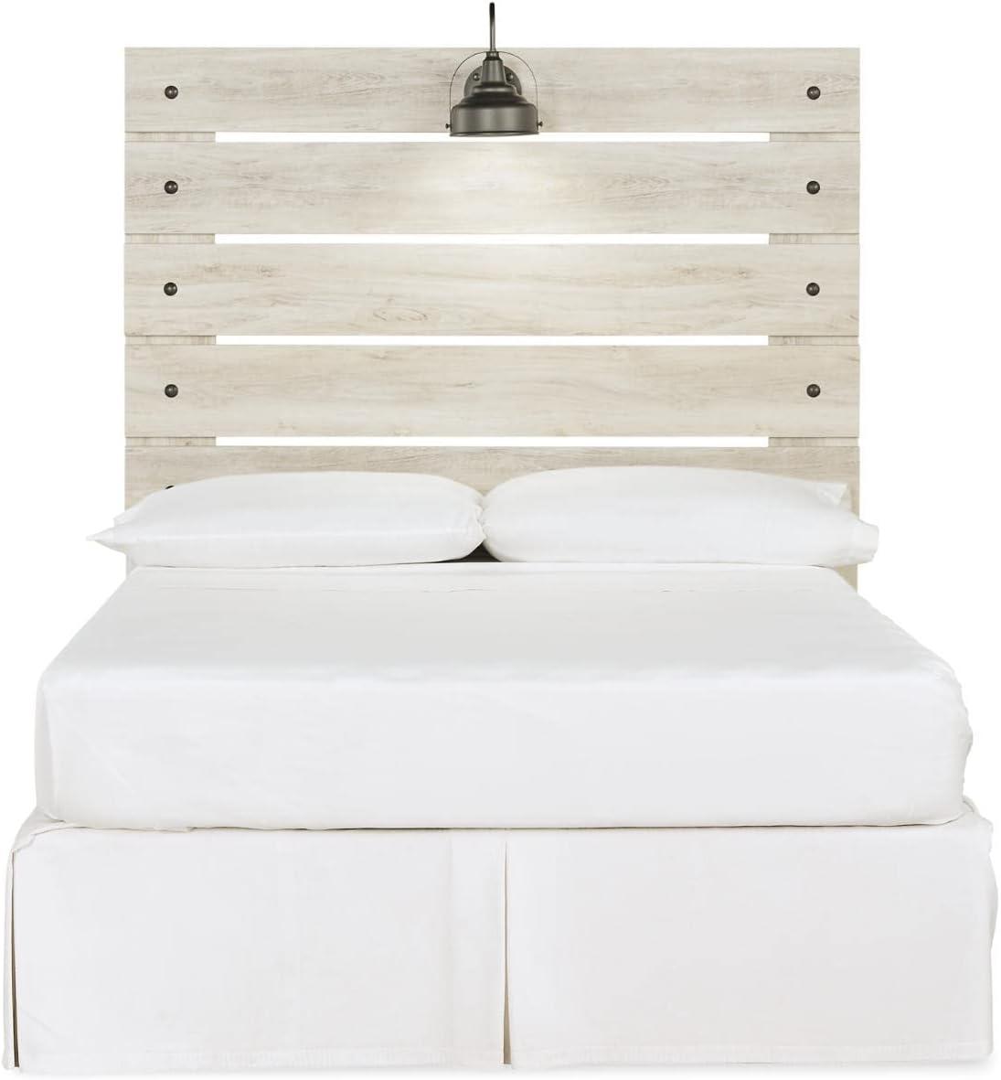 imageSignature Design by Ashley Cambeck Farmhouse Queen Panel Bed with 2 Storage Drawers Sconce Lights and USB Ports Foundation or Box Spring Needed WhitewashFull