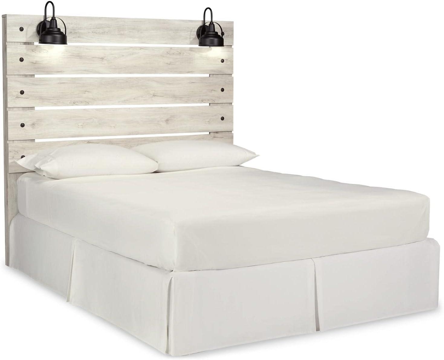 imageSignature Design by Ashley Cambeck Farmhouse Queen Panel Bed with 2 Storage Drawers Sconce Lights and USB Ports Foundation or Box Spring Needed WhitewashQueen