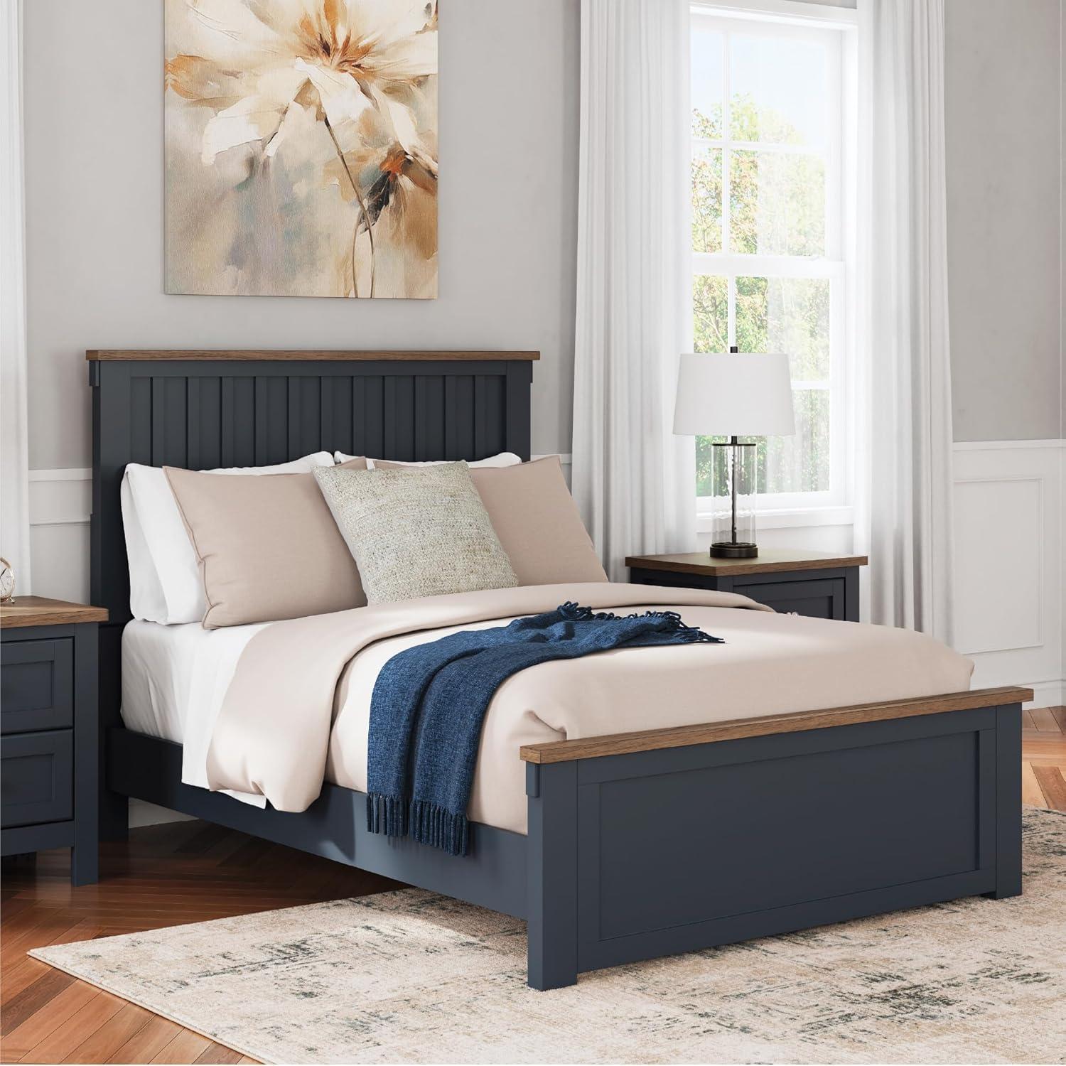 imageSignature Design by Ashley Landocken Farmhouse TwoTone Full Panel Bed Foundation or Box Spring Needed Blue amp Dark BrownFull