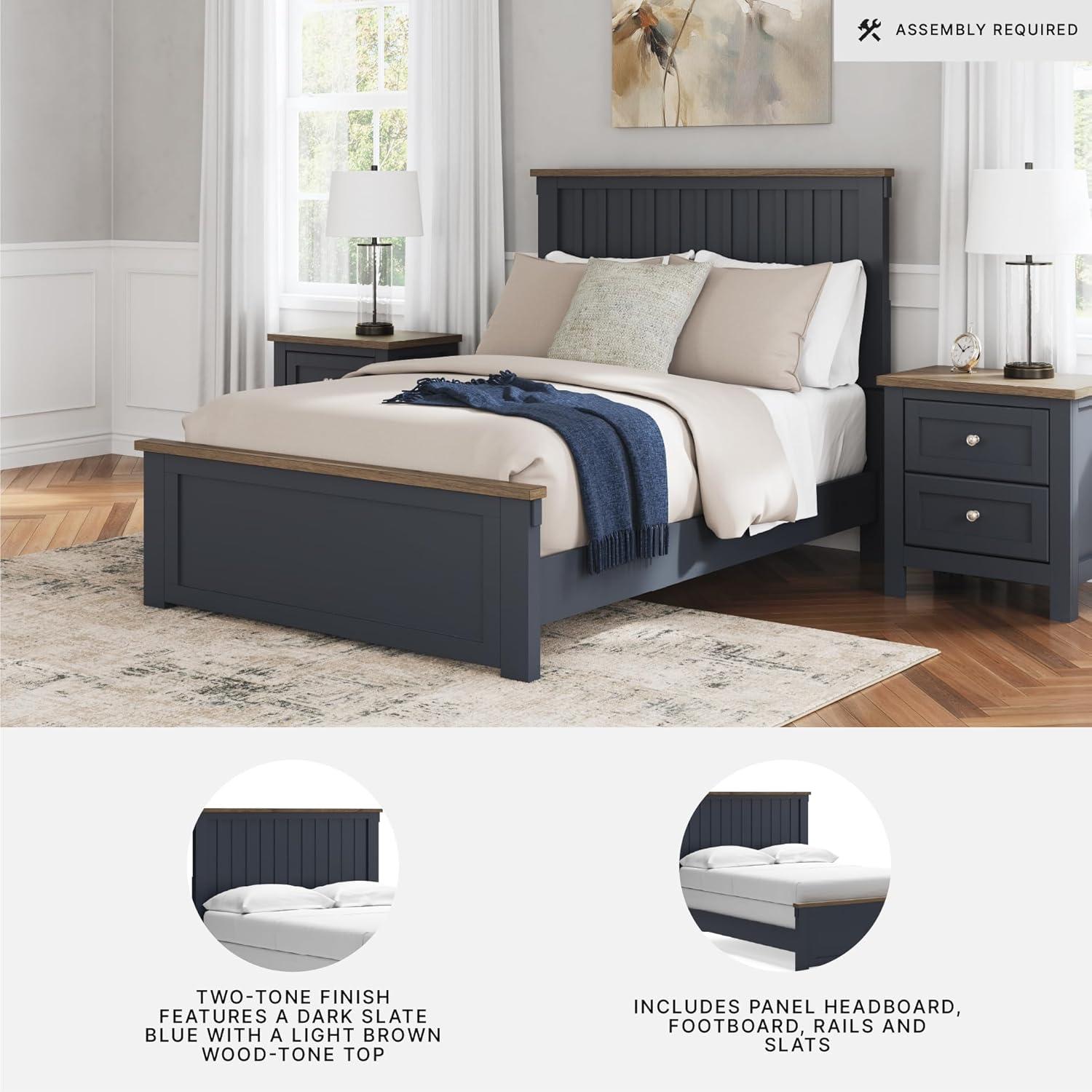 imageSignature Design by Ashley Landocken Farmhouse TwoTone Full Panel Bed Foundation or Box Spring Needed Blue amp Dark BrownFull