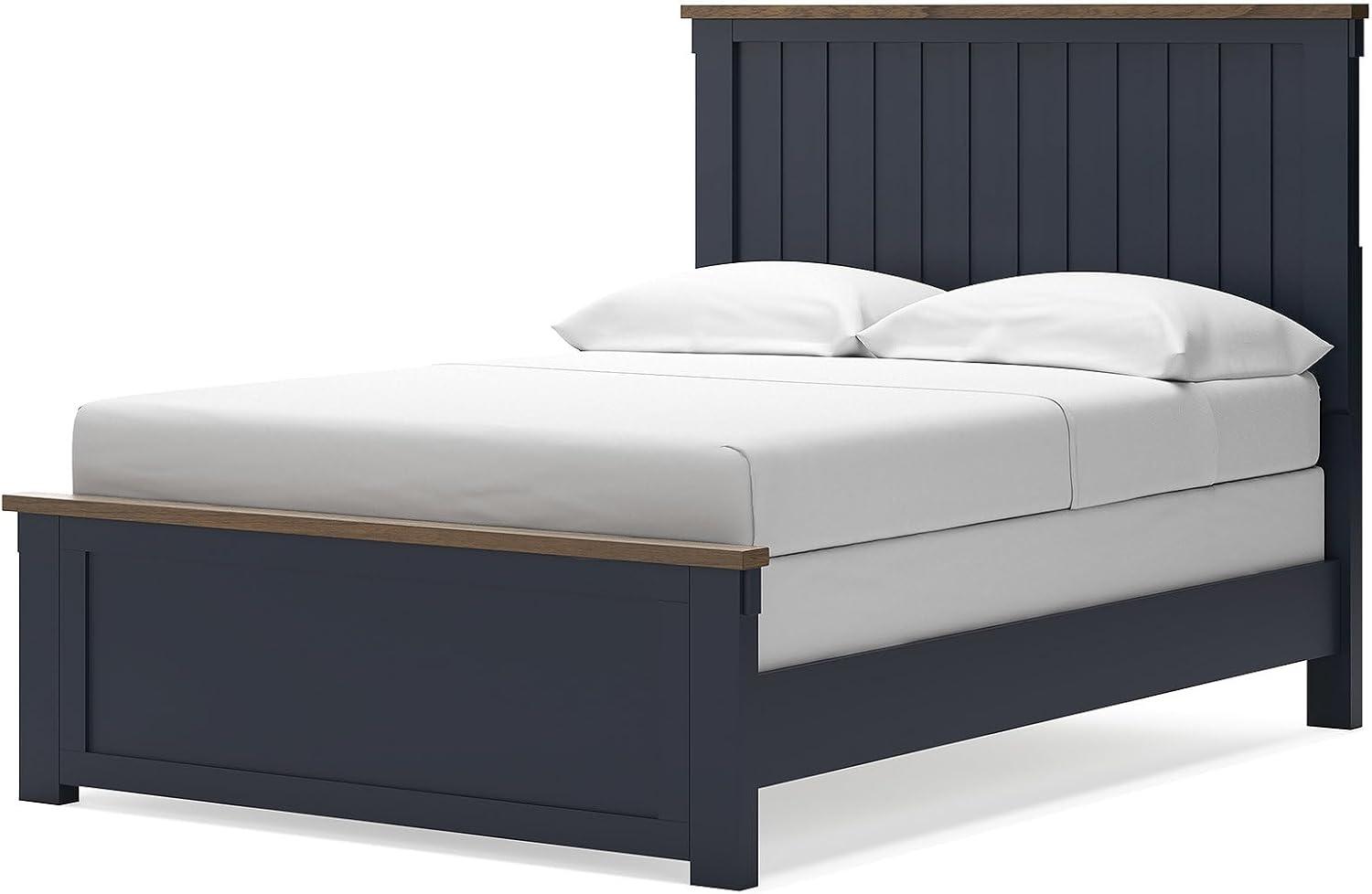imageSignature Design by Ashley Landocken Farmhouse TwoTone Full Panel Bed Foundation or Box Spring Needed Blue amp Dark BrownFull