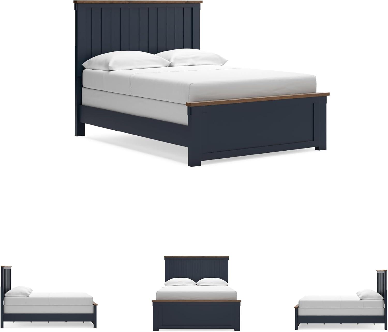 imageSignature Design by Ashley Landocken Farmhouse TwoTone Full Panel Bed Foundation or Box Spring Needed Blue amp Dark BrownFull