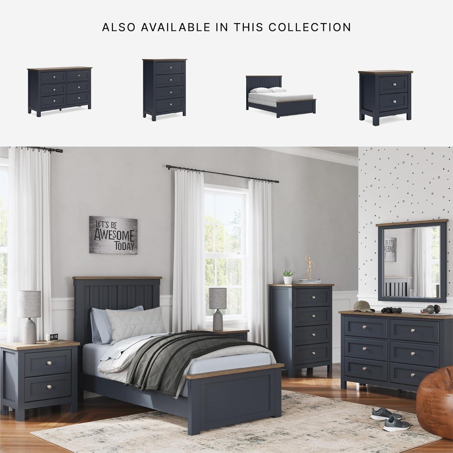 imageSignature Design by Ashley Landocken Farmhouse TwoTone Full Panel Bed Foundation or Box Spring Needed Blue amp Dark BrownFull
