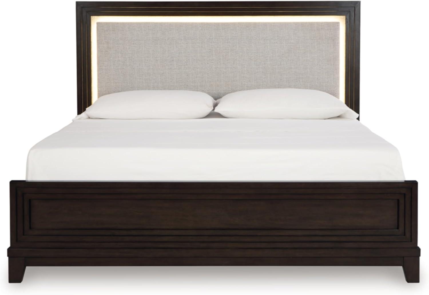 imageSignature Design by Ashley Neymorton Modern Queen Upholstered Panel Bed Foundation or Box Spring Needed Dark BrownKingCalifornia King