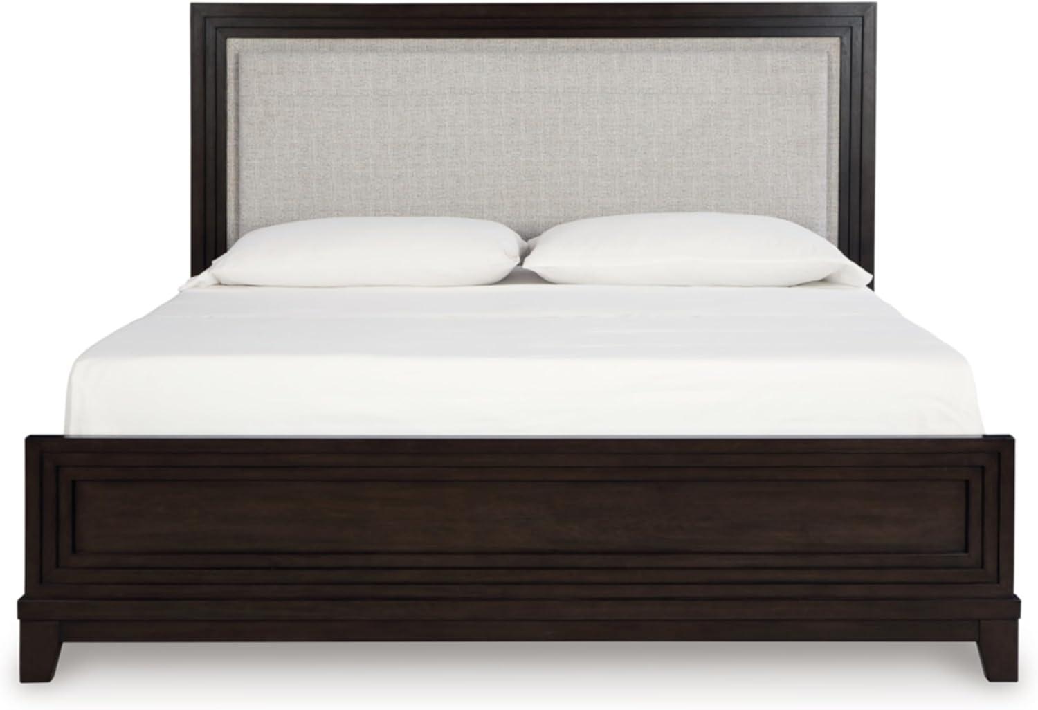imageSignature Design by Ashley Neymorton Modern Queen Upholstered Panel Bed Foundation or Box Spring Needed Dark BrownKingCalifornia King