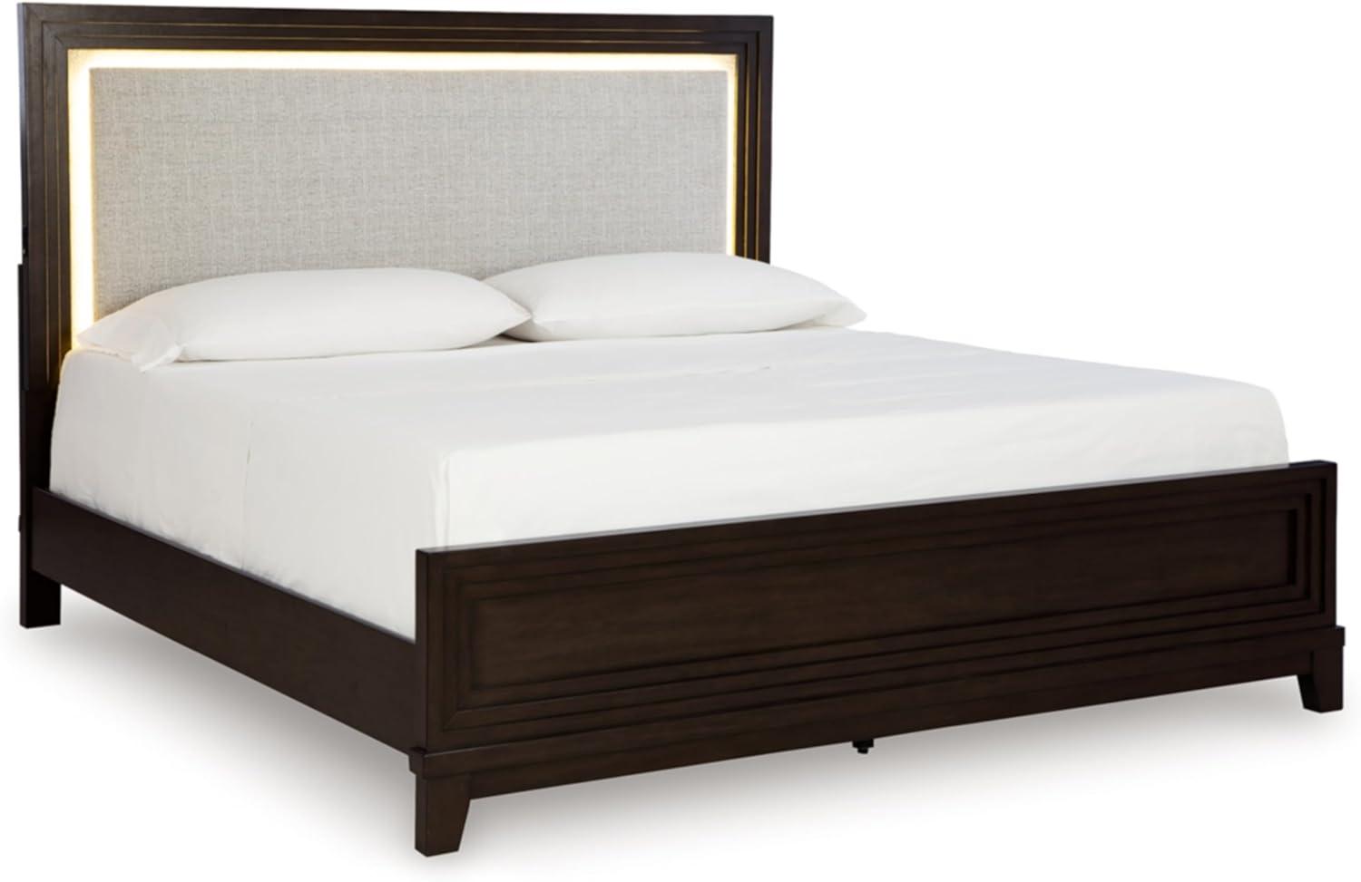 imageSignature Design by Ashley Neymorton Modern Queen Upholstered Panel Bed Foundation or Box Spring Needed Dark BrownKingCalifornia King