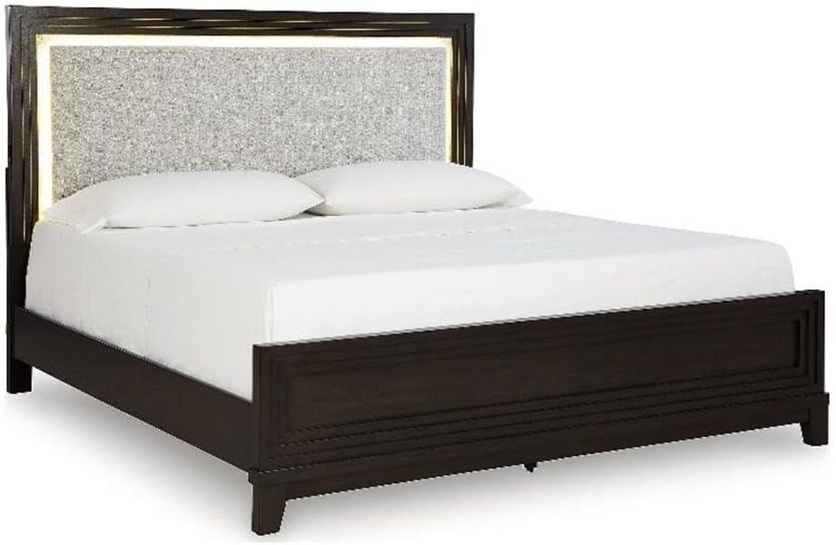imageSignature Design by Ashley Neymorton Modern Queen Upholstered Panel Bed Foundation or Box Spring Needed Dark BrownKingCalifornia King