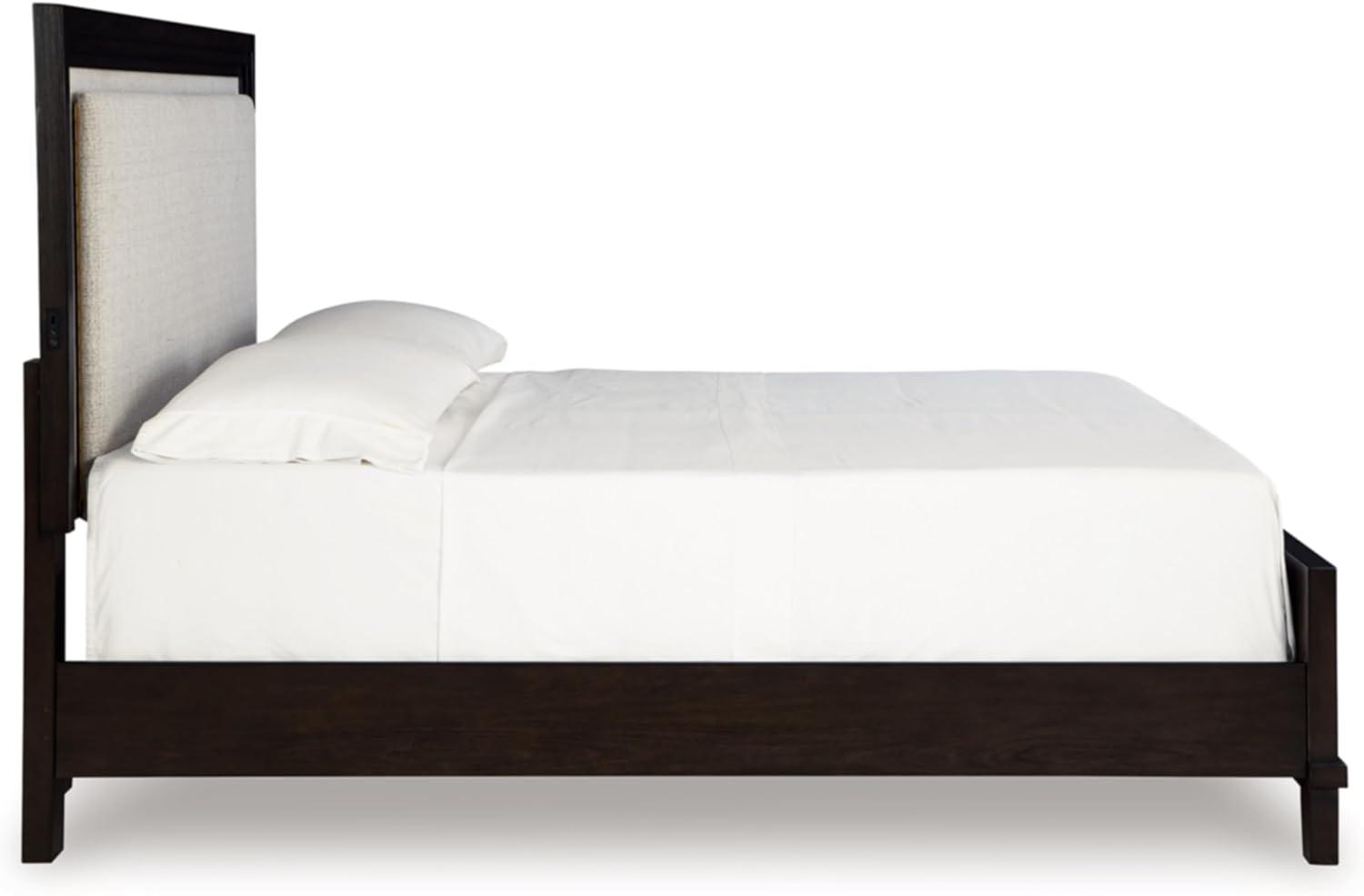 imageSignature Design by Ashley Neymorton Modern Queen Upholstered Panel Bed Foundation or Box Spring Needed Dark BrownQueen