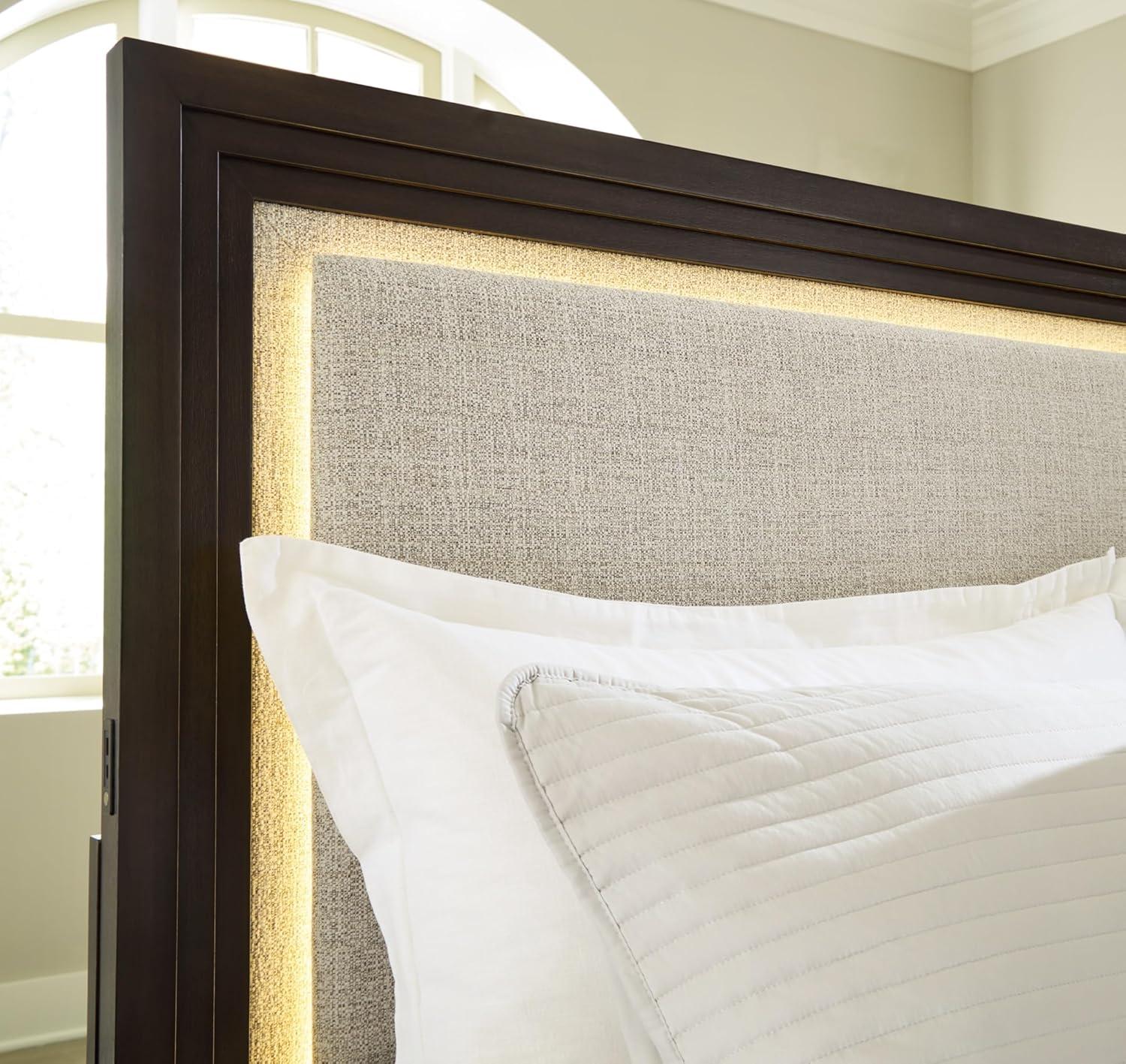 imageSignature Design by Ashley Neymorton Modern Queen Upholstered Panel Bed Foundation or Box Spring Needed Dark BrownQueen