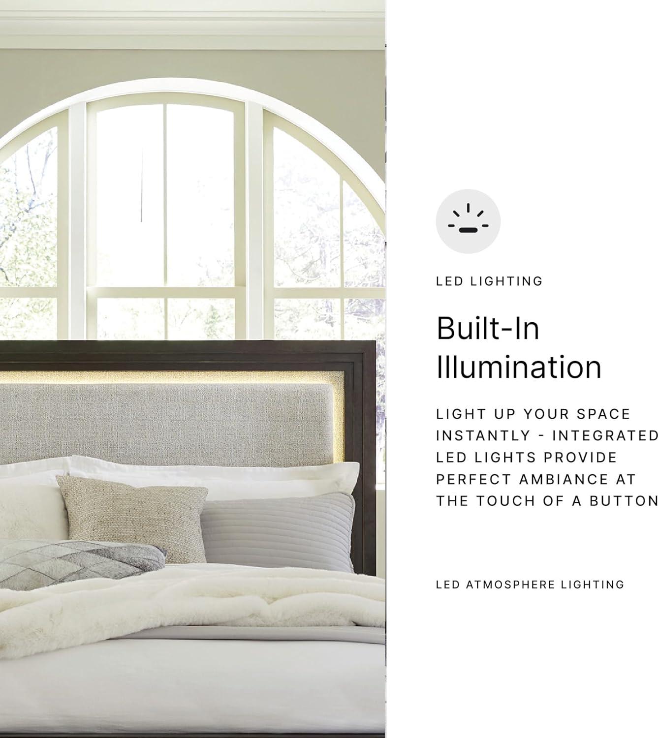 imageSignature Design by Ashley Neymorton Modern Queen Upholstered Panel Bed Foundation or Box Spring Needed Dark BrownQueen