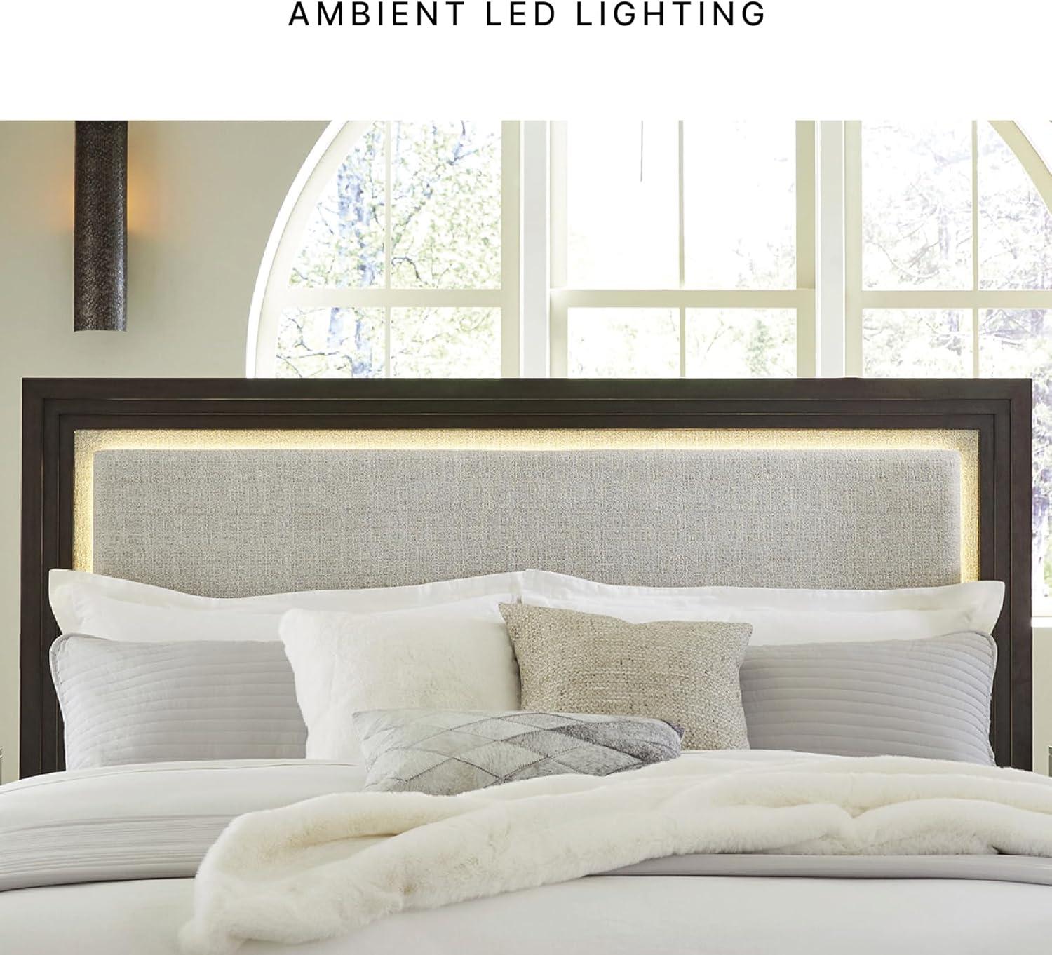 imageSignature Design by Ashley Neymorton Modern Queen Upholstered Panel Bed Foundation or Box Spring Needed Dark BrownQueen