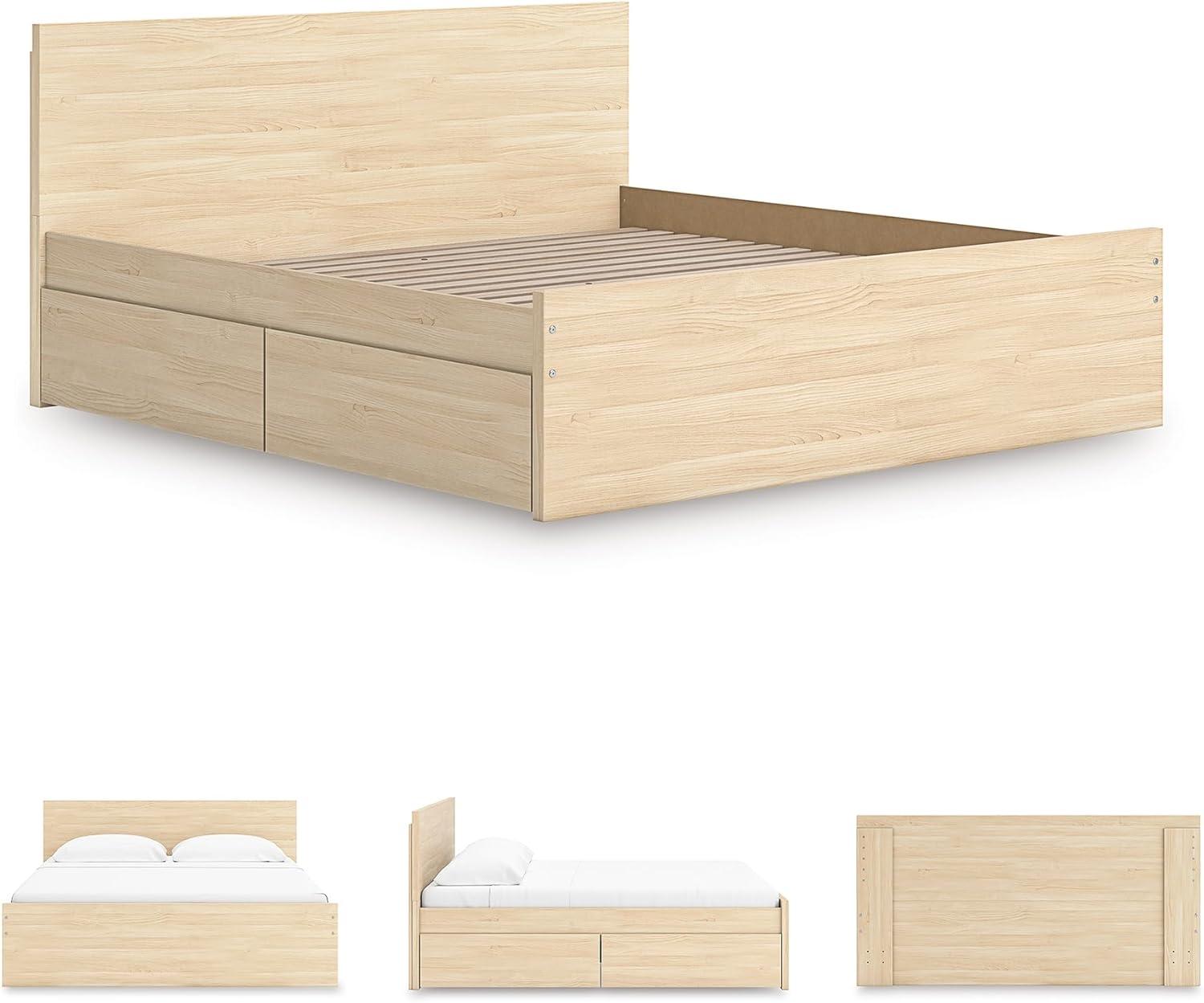 imageSignature Design by Ashley Onita Minimalist Panel Platform Bed with Storage Foundation or Box Spring Not Needed King Beige