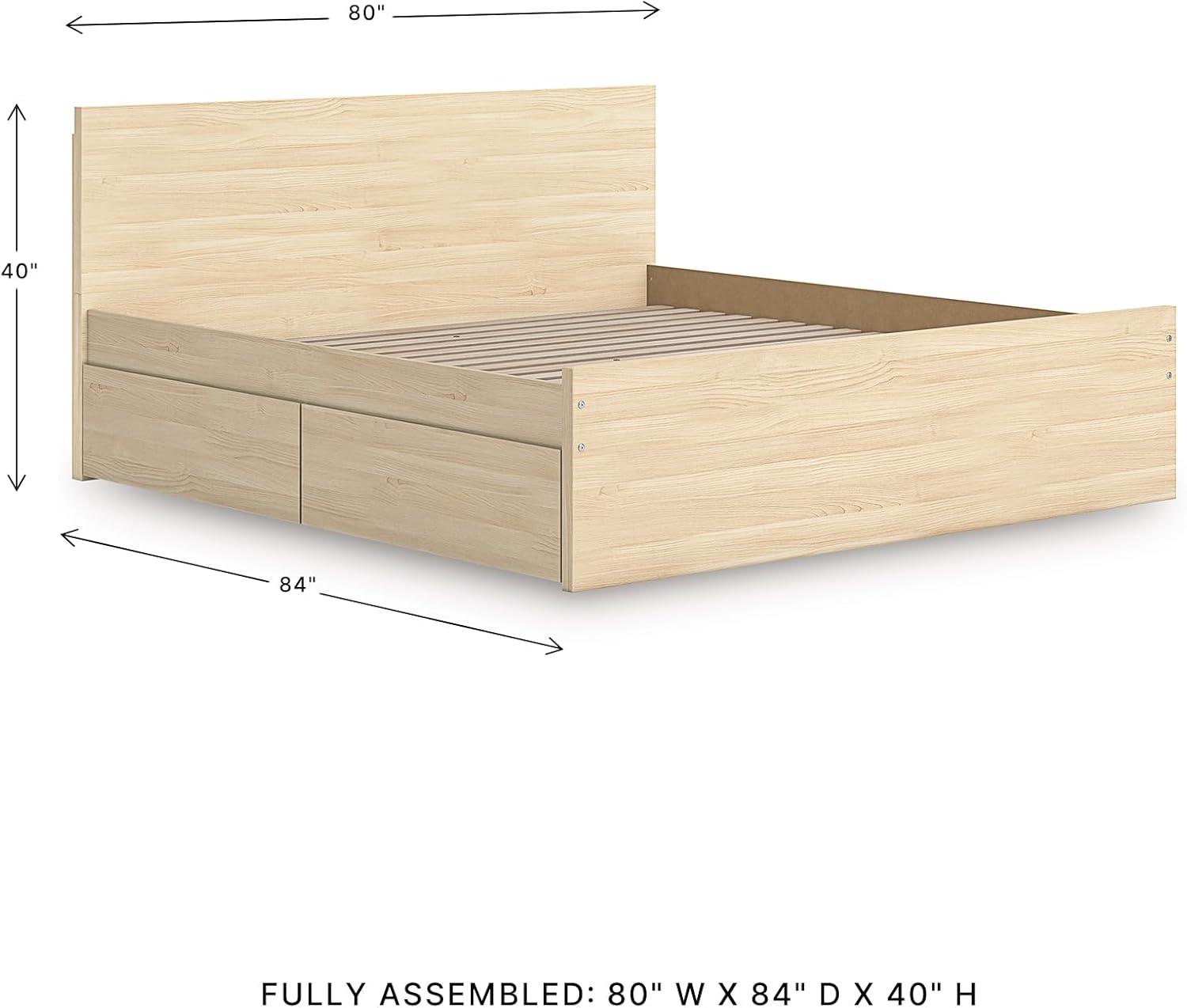 imageSignature Design by Ashley Onita Minimalist Panel Platform Bed with Storage Foundation or Box Spring Not Needed King Beige