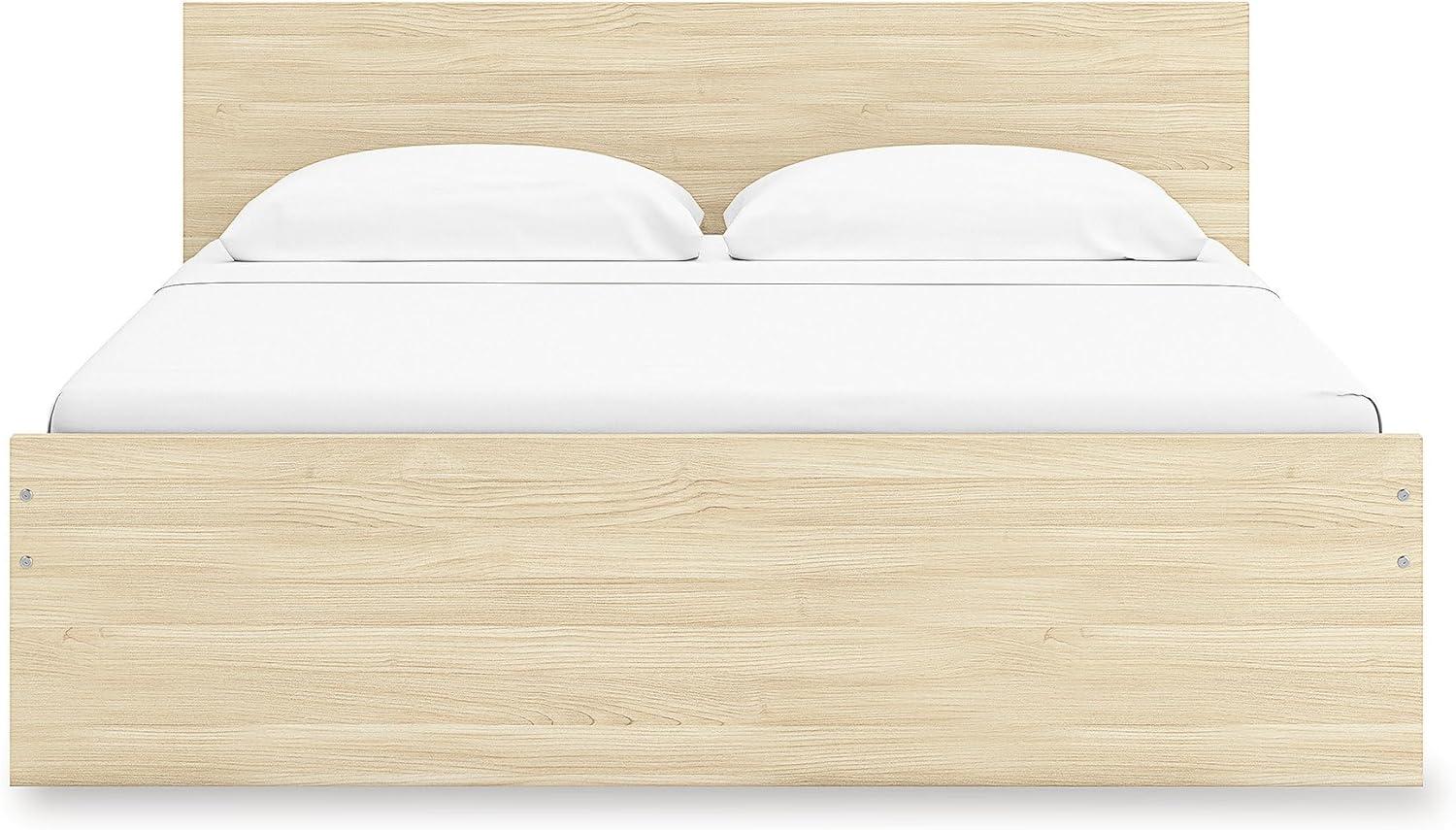 imageSignature Design by Ashley Onita Minimalist Panel Platform Bed with Storage Foundation or Box Spring Not Needed King Beige