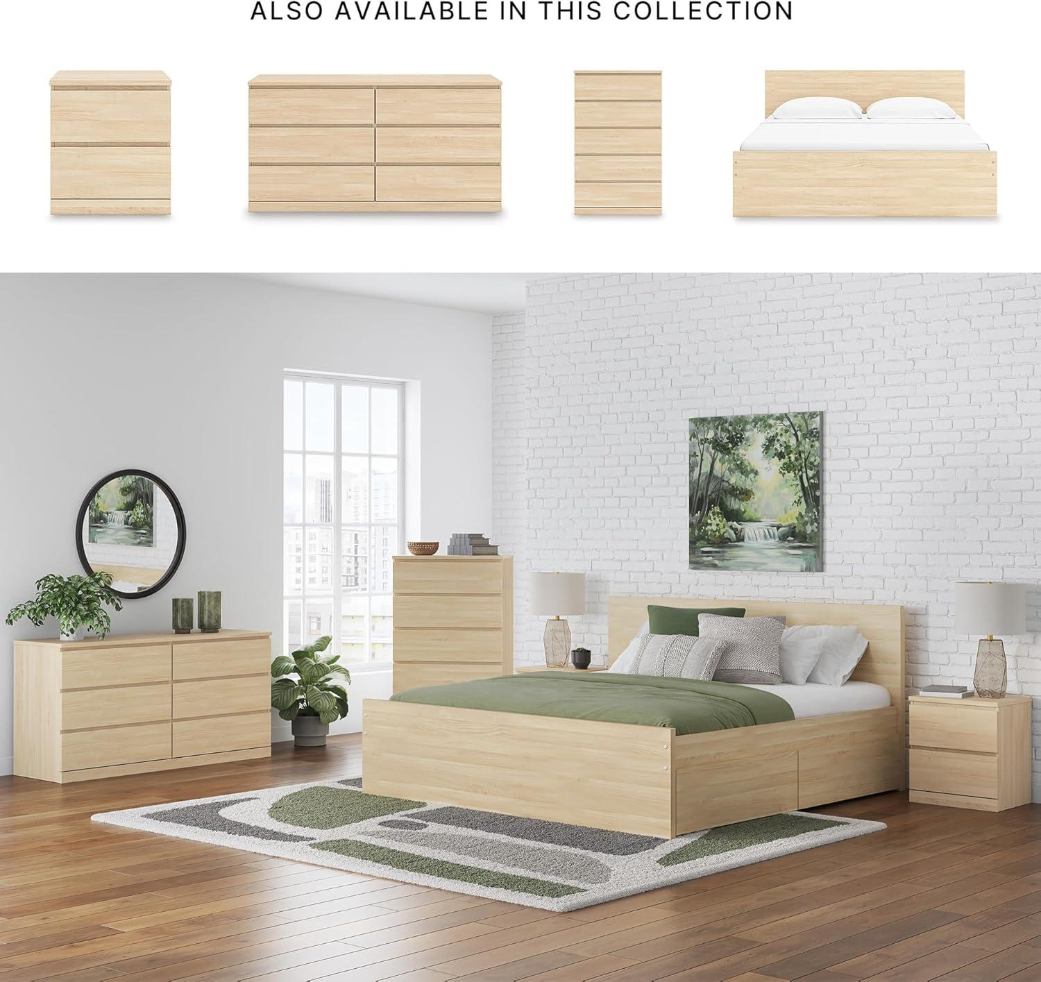 imageSignature Design by Ashley Onita Minimalist Panel Platform Bed with Storage Foundation or Box Spring Not Needed King Beige