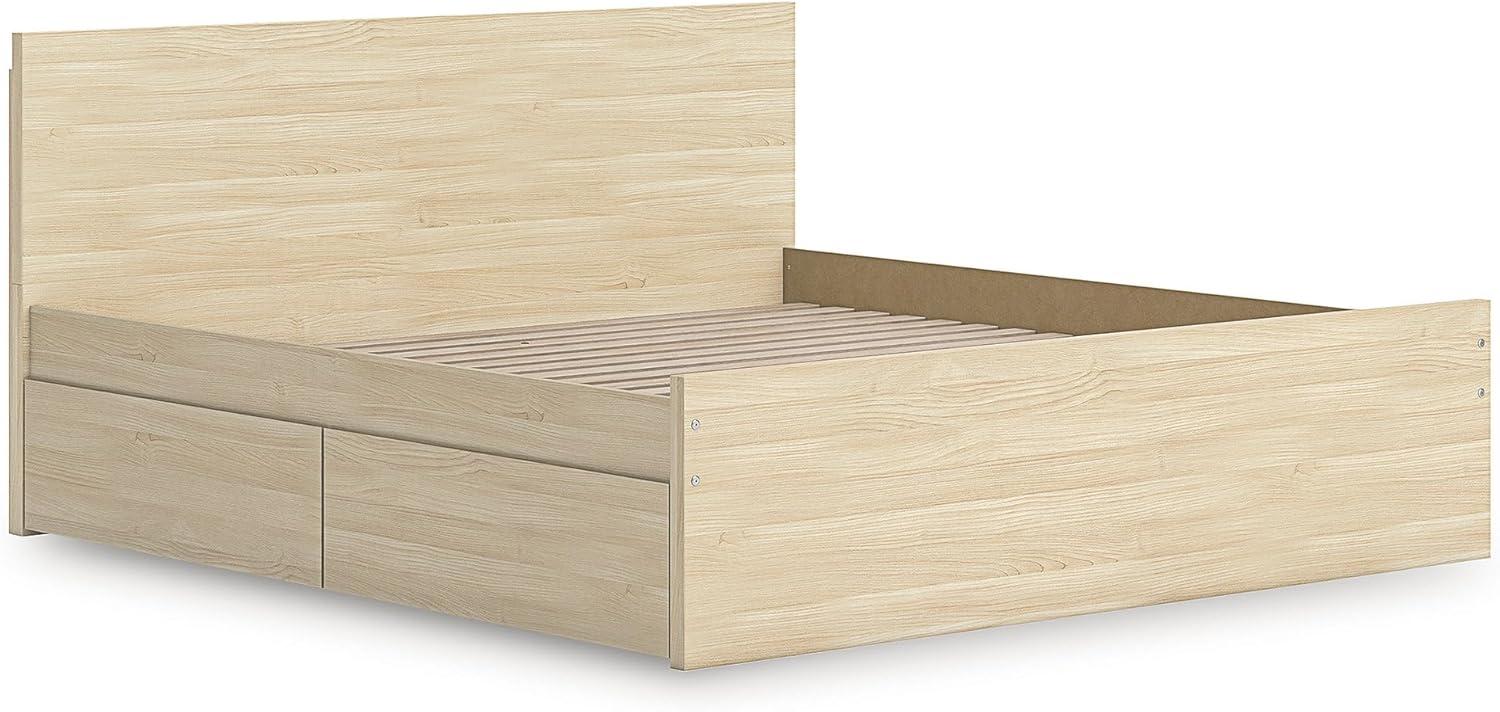 imageSignature Design by Ashley Onita Minimalist Panel Platform Bed with Storage Foundation or Box Spring Not Needed King Beige