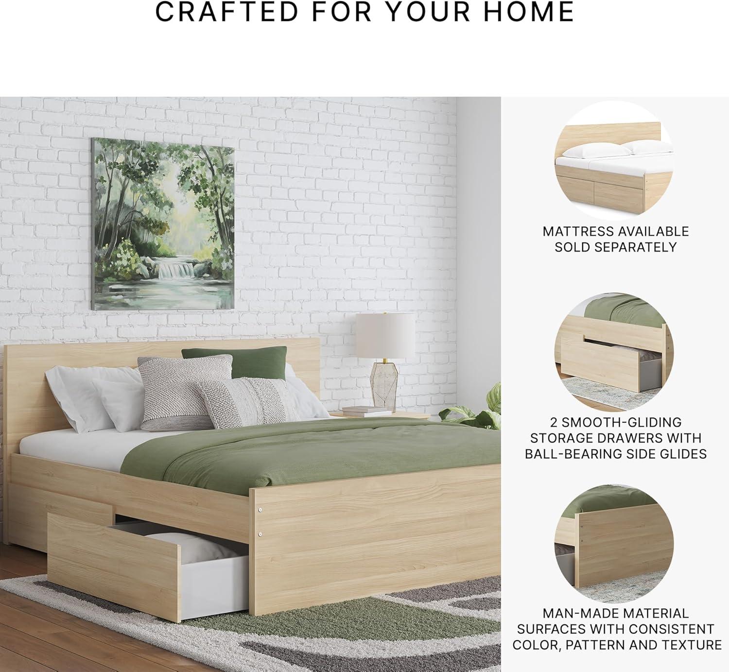 imageSignature Design by Ashley Onita Minimalist Panel Platform Bed with Storage Foundation or Box Spring Not Needed King Beige