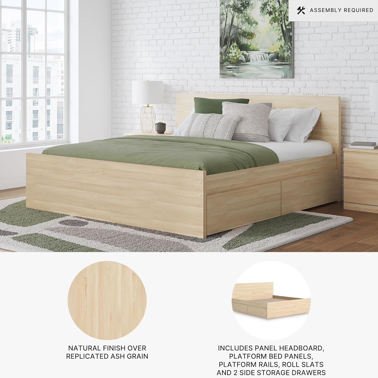 imageSignature Design by Ashley Onita Minimalist Panel Platform Bed with Storage Foundation or Box Spring Not Needed King Beige