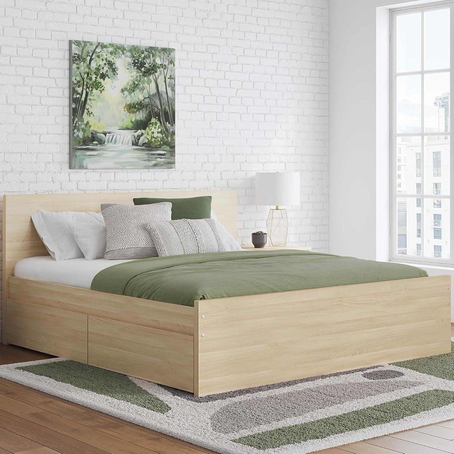 imageSignature Design by Ashley Onita Minimalist Panel Platform Bed with Storage Foundation or Box Spring Not Needed King Beige