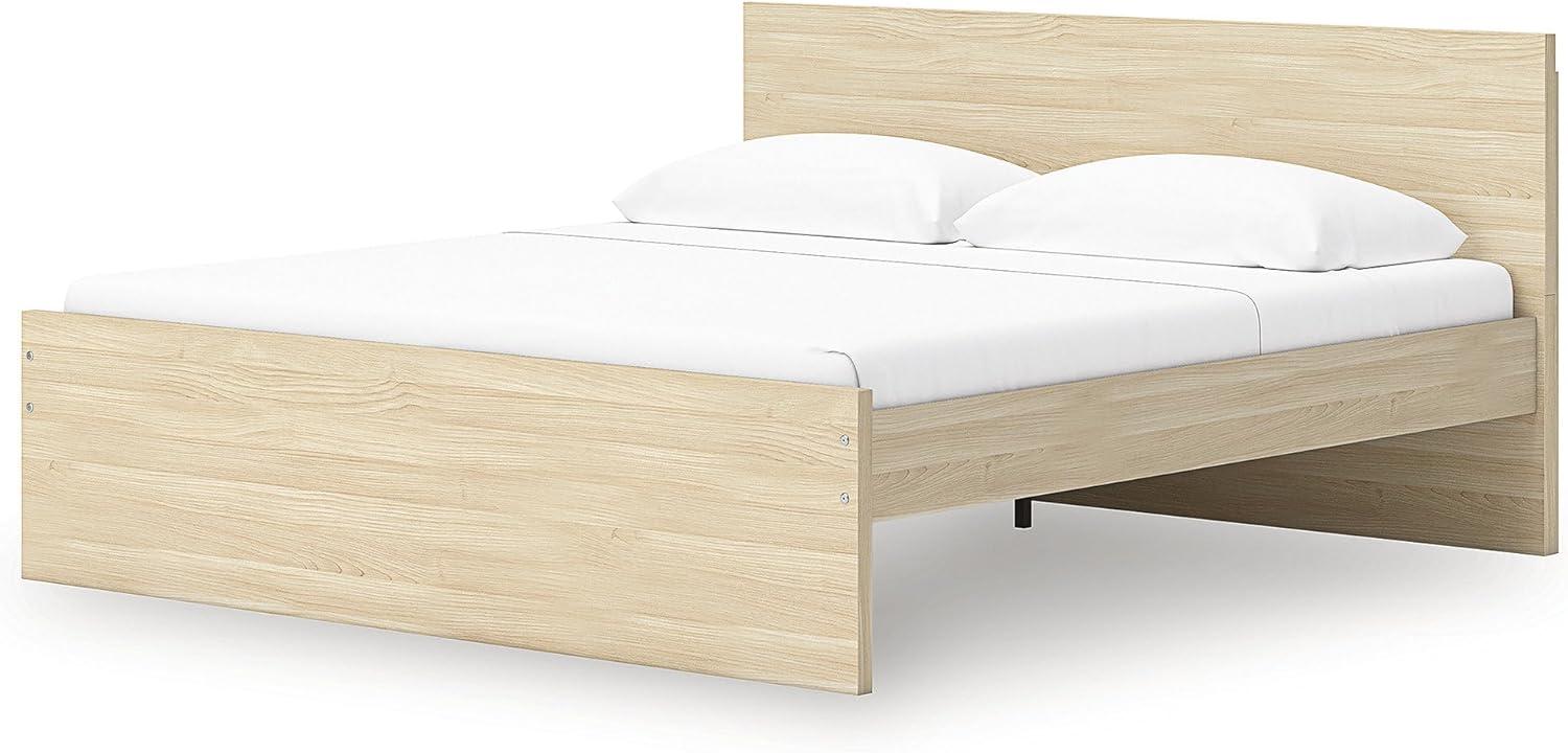 imageSignature Design by Ashley Onita Minimalist Panel Platform Bed with Storage Foundation or Box Spring Not Needed King Beige