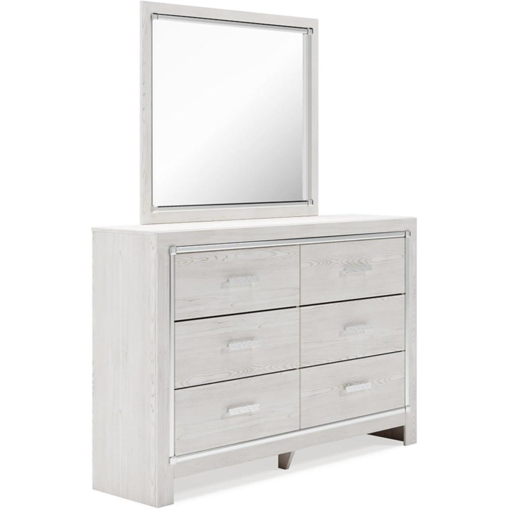 imageSignature Design by Ashley Altyra Modern King Tufted Panel Bookcase Bed Foundation or Box Spring Not Needed WhiteDresser and Mirror