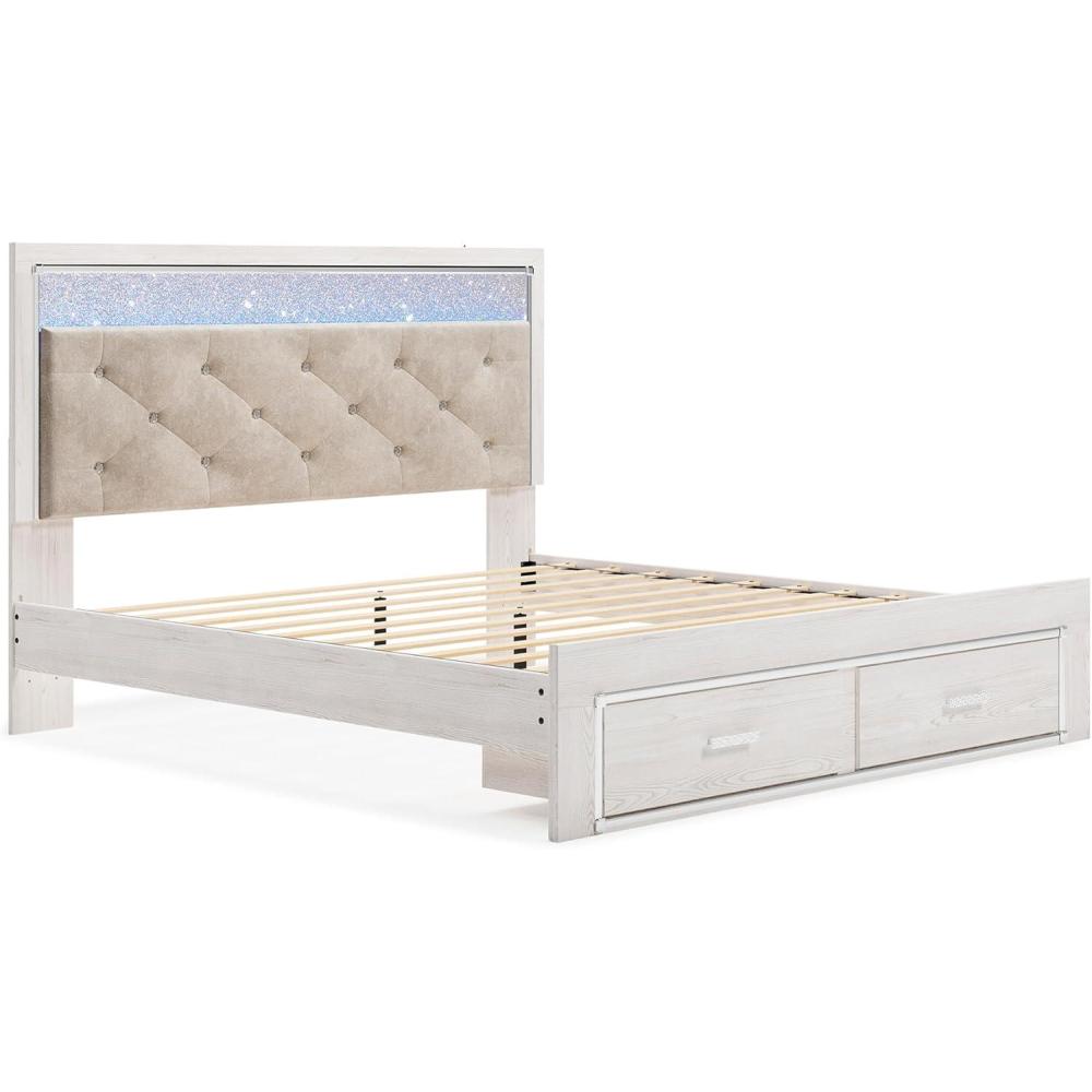 imageSignature Design by Ashley Altyra Modern King Tufted Panel Bookcase Bed Foundation or Box Spring Not Needed WhiteKing Panel Storage Bed