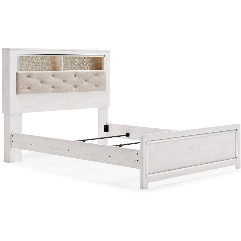 imageSignature Design by Ashley Altyra Modern King Tufted Panel Bookcase Bed Foundation or Box Spring Not Needed WhiteQueen Panel Bookcase Bed