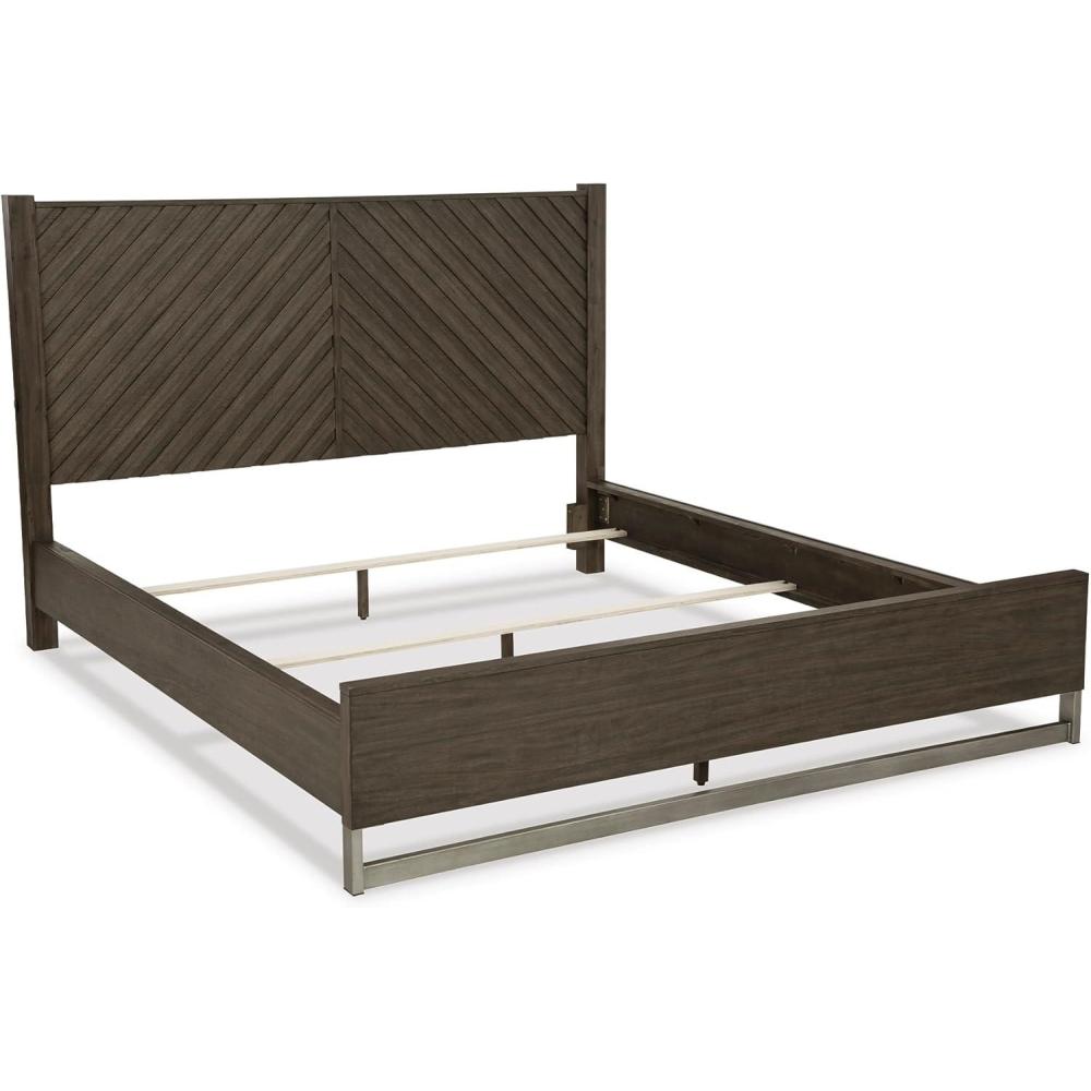 imageSignature Design by Ashley Arkenton Contemporary King Panel Bed with Dual USB Charging Ports Foundation or Box Spring Needed Dark BrownKing Panel Bed