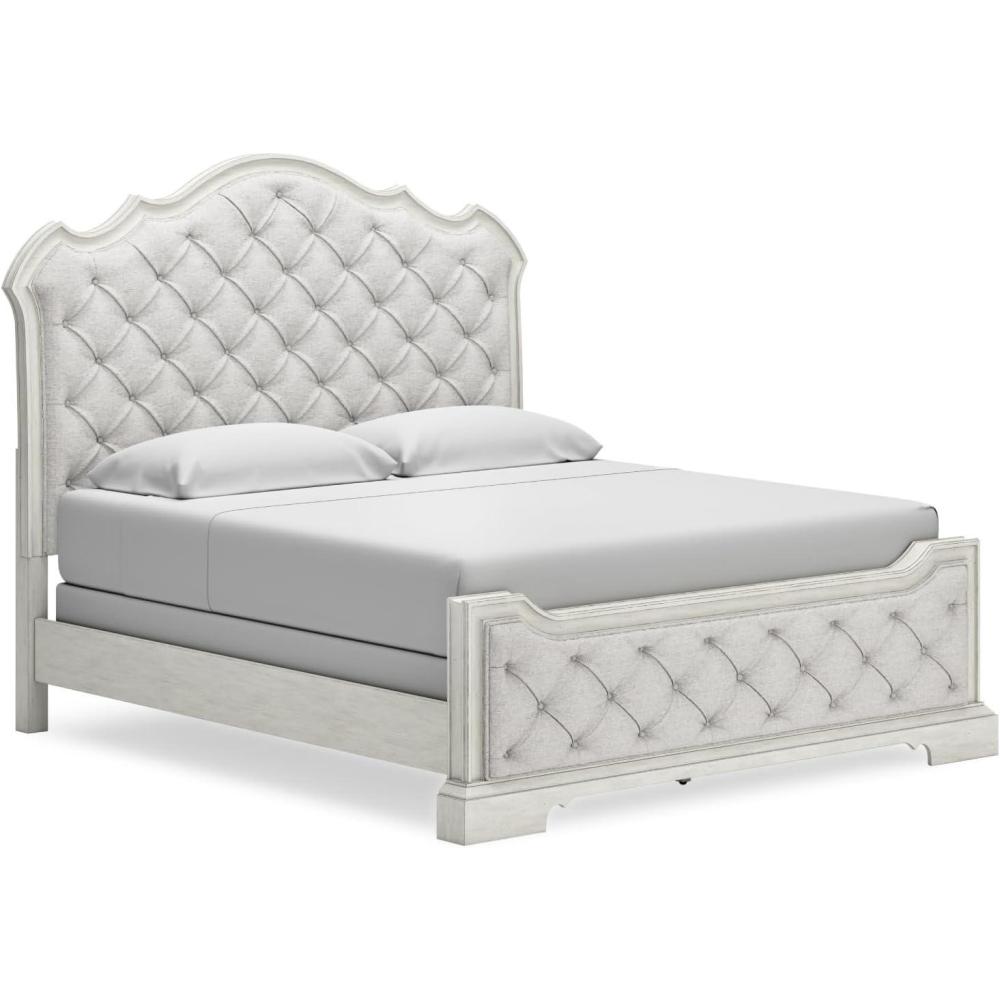 imageSignature Design by Ashley Arlendyne French Country Tufted Queen Upholstered Bed Foundation or Box Spring Needed WhiteCalifornia King Upholstered Bed