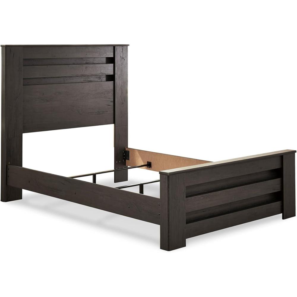 imageSignature Design by Ashley Brinxton Casual Queen Panel Bed with Metal Slats Foundation or Box Spring Needed BlackCharcoal