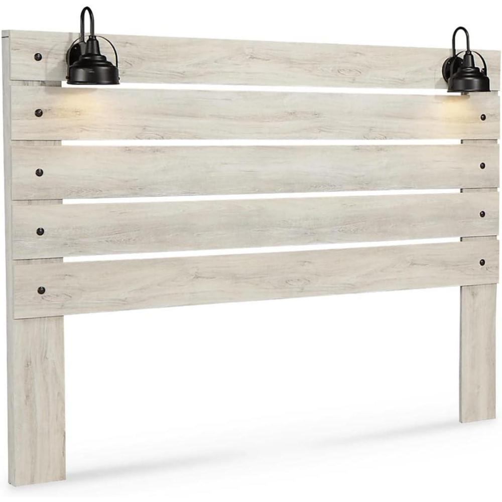 imageSignature Design by Ashley Cambeck Farmhouse Queen Panel Bed with 2 Storage Drawers Sconce Lights and USB Ports Foundation or Box Spring Needed WhitewashKing