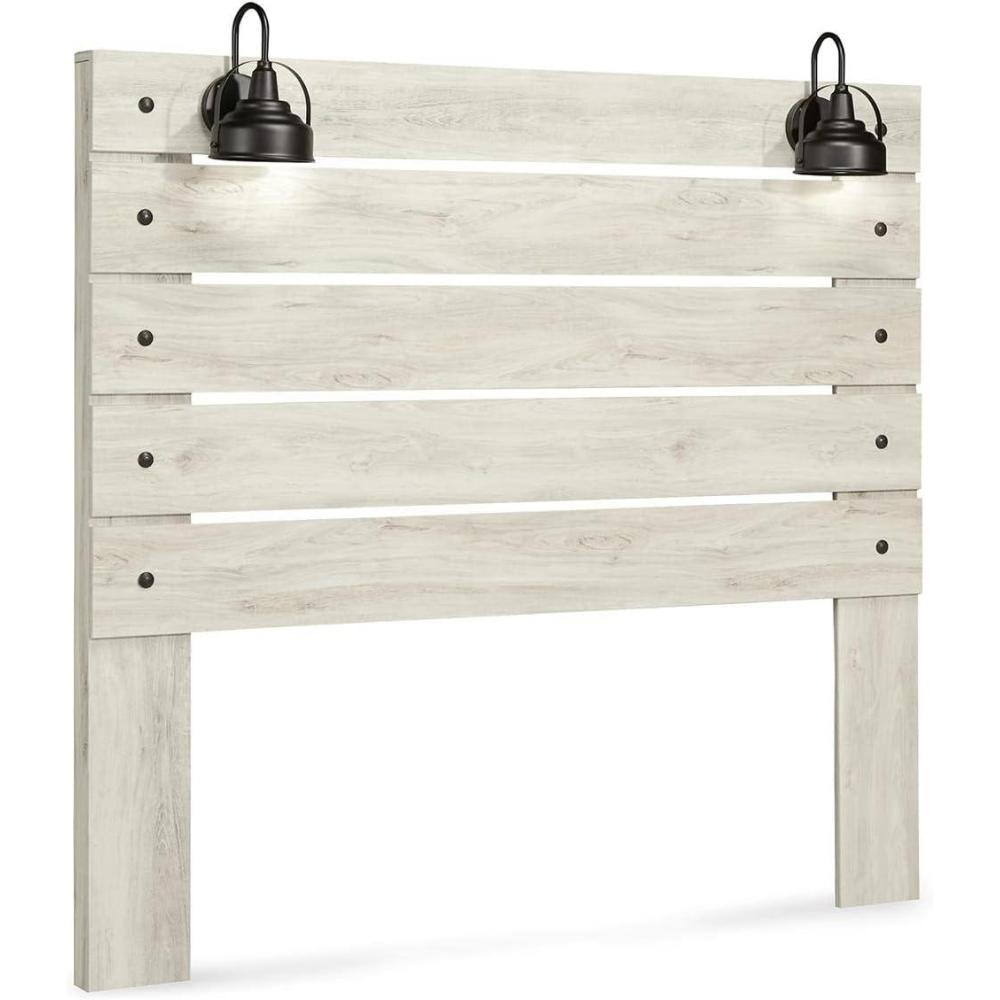 imageSignature Design by Ashley Cambeck Farmhouse Queen Panel Bed with 2 Storage Drawers Sconce Lights and USB Ports Foundation or Box Spring Needed WhitewashQueen