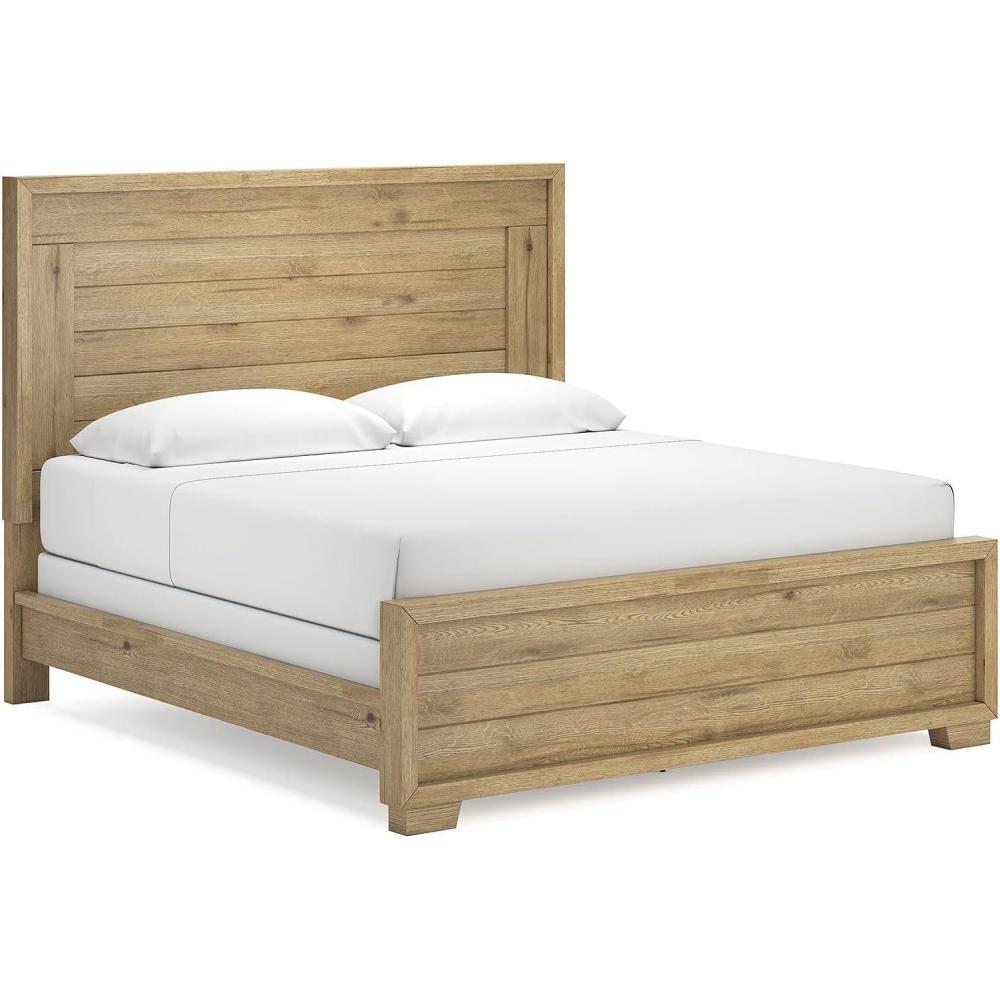 imageSignature Design by Ashley Galliden Farmhouse King Panel Bed Foundation or Box Spring Needed Light BrownKing Panel Bed