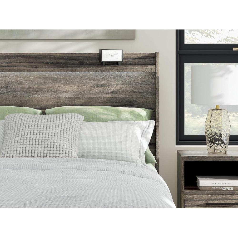imageSignature Design by Ashley Jusika MidCentury Modern Panel Headboard with LED Light and Shelf King Dark Brown