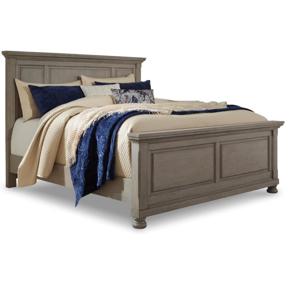 imageSignature Design by Ashley Lettner Traditional Queen Panel Storage Platform Bed with 2 Drawers Foundation or Box Spring Not Needed Light GrayLight Gray