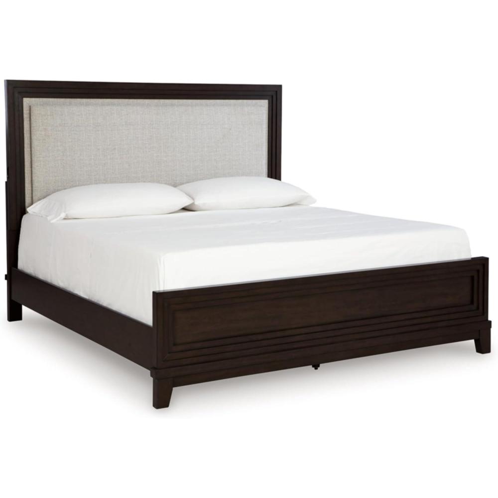 imageSignature Design by Ashley Neymorton Modern Queen Upholstered Panel Bed Foundation or Box Spring Needed Dark BrownKingCalifornia King