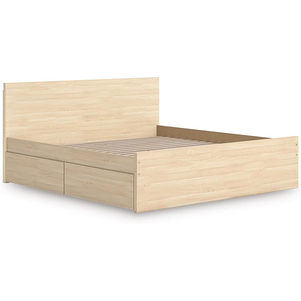 imageSignature Design by Ashley Onita Minimalist Panel Platform Bed with Storage Foundation or Box Spring Not Needed King Beige