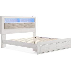 Signature Design by Ashley Altyra Modern King Tufted Panel Bookcase Bed, Foundation or Box Spring Not Needed, White(King Bookcase Bed with Storage)