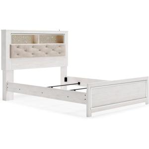 Signature Design by Ashley Altyra Modern King Tufted Panel Bookcase Bed, Foundation or Box Spring Not Needed, White(Queen Panel Bookcase Bed)