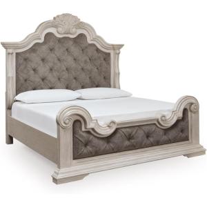 Signature Design by Ashley Andonhall Traditional Upholstered Panel Bed with Tufted Design, Foundation or Box Spring Needed, King, Beige