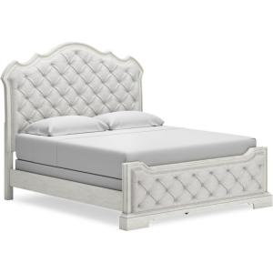 Signature Design by Ashley Arlendyne French Country Tufted Queen Upholstered Bed, Foundation or Box Spring Needed, White(California King Upholstered Bed)