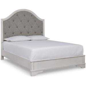 Signature Design by Ashley Blendon French Country Tufted Queen Upholstered Panel Bed, Foundation or Box Spring Needed, White & Beige(Queen Panel Bed)