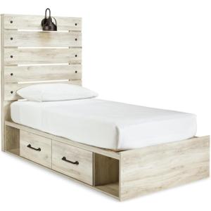 Signature Design by Ashley Cambeck Farmhouse Queen Panel Bed with 2 Storage Drawers, Sconce Lights and USB Ports, Foundation or Box Spring Needed, Whitewash(Twin)