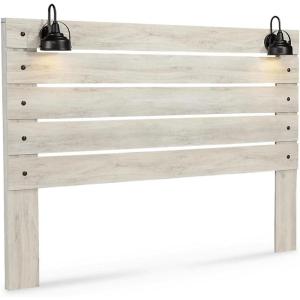 Signature Design by Ashley Cambeck Farmhouse Queen Panel Bed with 2 Storage Drawers, Sconce Lights and USB Ports, Foundation or Box Spring Needed, Whitewash(King)