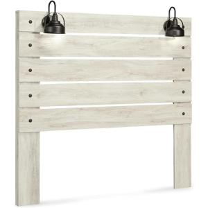 Signature Design by Ashley Cambeck Farmhouse Queen Panel Bed with 2 Storage Drawers, Sconce Lights and USB Ports, Foundation or Box Spring Needed, Whitewash(Queen)