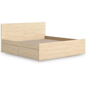 Signature Design by Ashley Onita Minimalist Panel Platform Bed with Storage, Foundation or Box Spring Not Needed, King, Beige