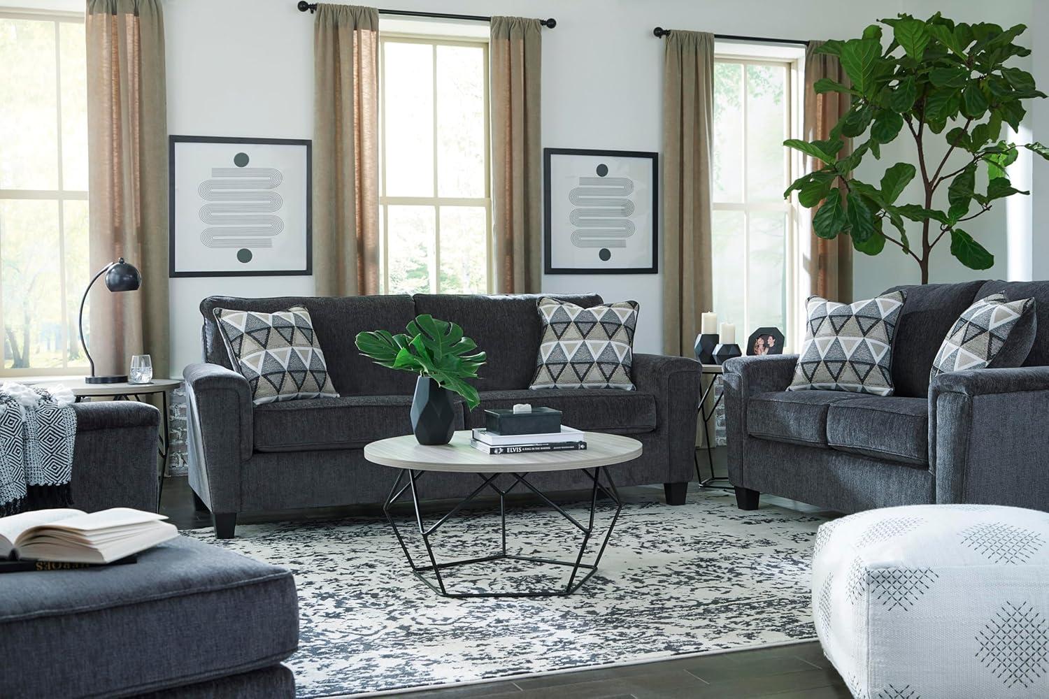 imageSignature Design by Ashley Abinger Chenille Contemporary Loveseat with 2 Accent Pillows Dark Gray